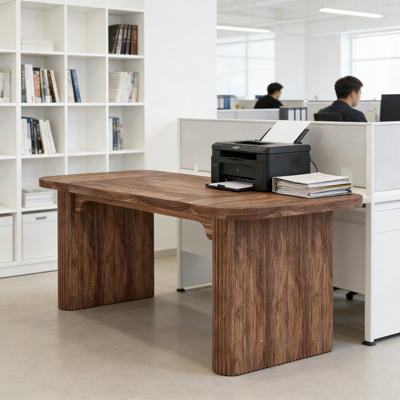 Bureau d'écriture rectangulaire avec plateau en bois d'ingénierie brun pour bureau à domicile, Brun