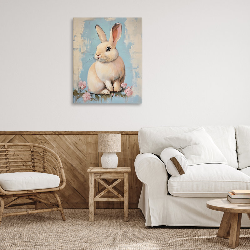 Toile de lapin de Pâques pastel vieilli, design par Arlington Prints, H 40 po x l 30 po