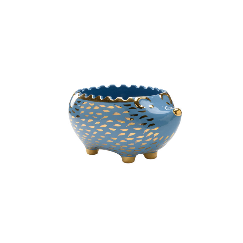 Hedgehog Ceramic Planter, Blue/Gold