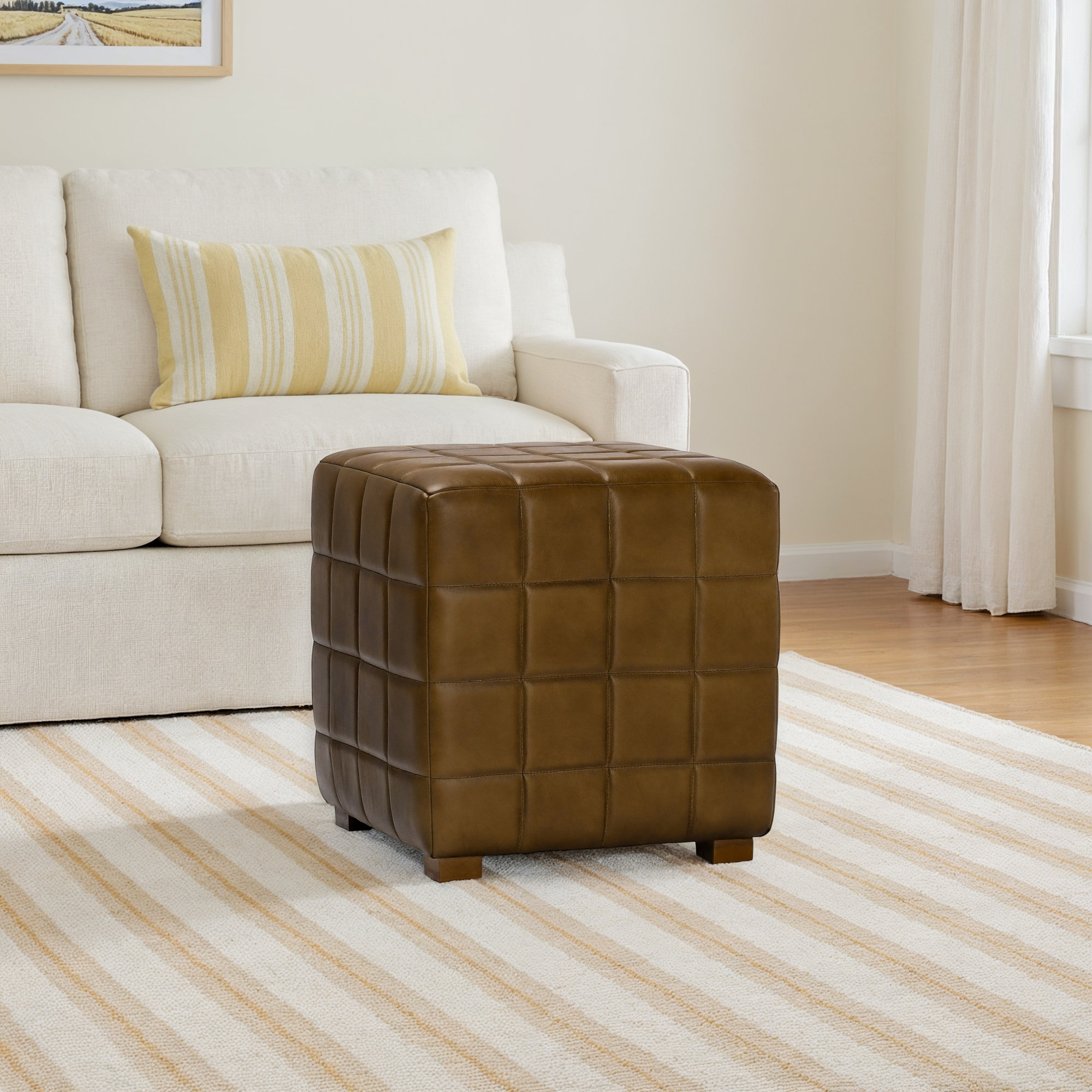 Giana Leather Ottoman, Camel