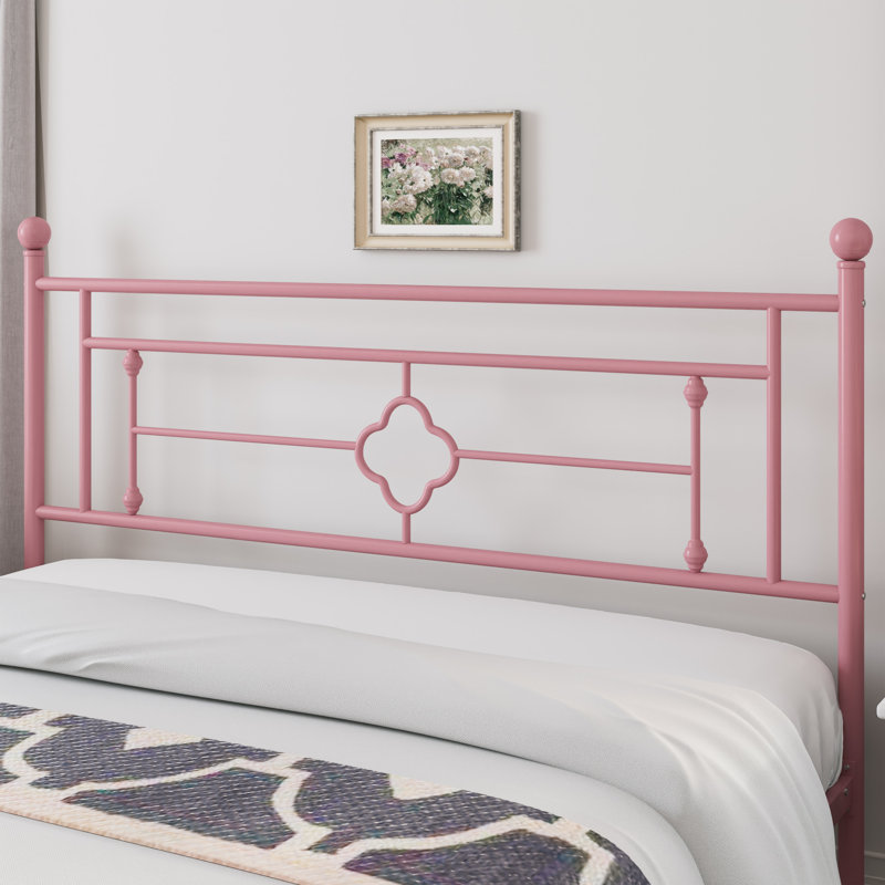 Ajayceon Metal Platform Bed Frame With Vintage-Style Headboard And Footboard, Pink, King