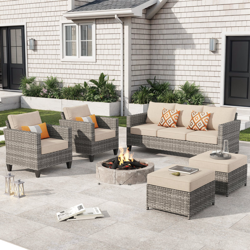 Dzion 5 - Person Patio Conversation Set with Cushions, No, Beige