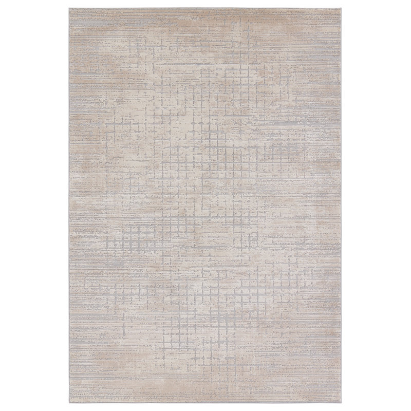 Tapis beige / gris en polypropylène / polyester abstrait tissé à la machine, Rectangle 5 pi 3 po x 8 pi