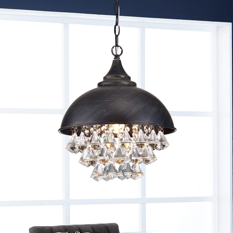 Lamoreaux 1-Light 13.8" Antique Black Crystal Chandelier