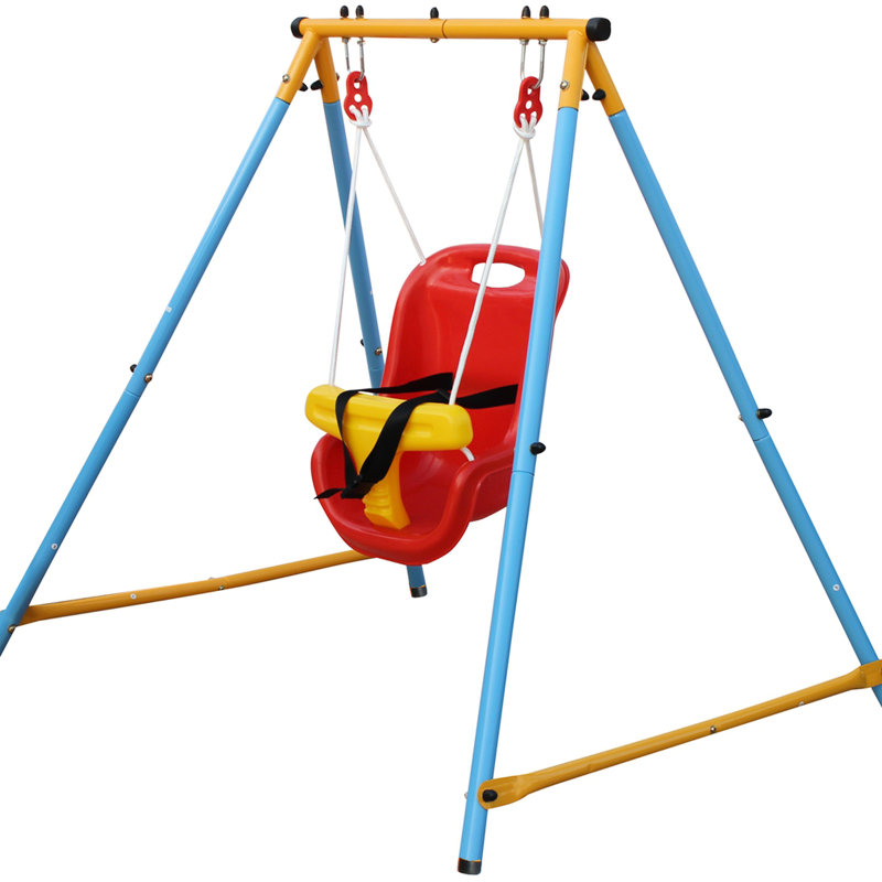 Balançoire intérieure / extérieure pour 9 à 36 mois, structure en métal A, siège, acier thermolaqué, supporte 55 lb avec ceinture, cour en acier de toute taille, vieux, multicolore