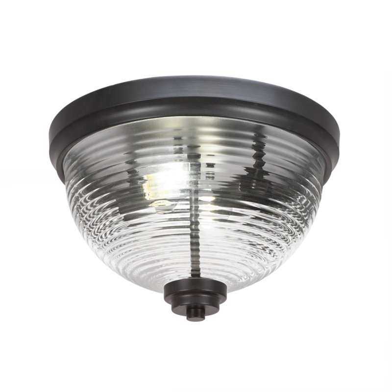 Flush Mount, Bulbs, Shown With Clear Ribbed Glass, Matte Black, 7.25" H x 7.25" W x 12" D
