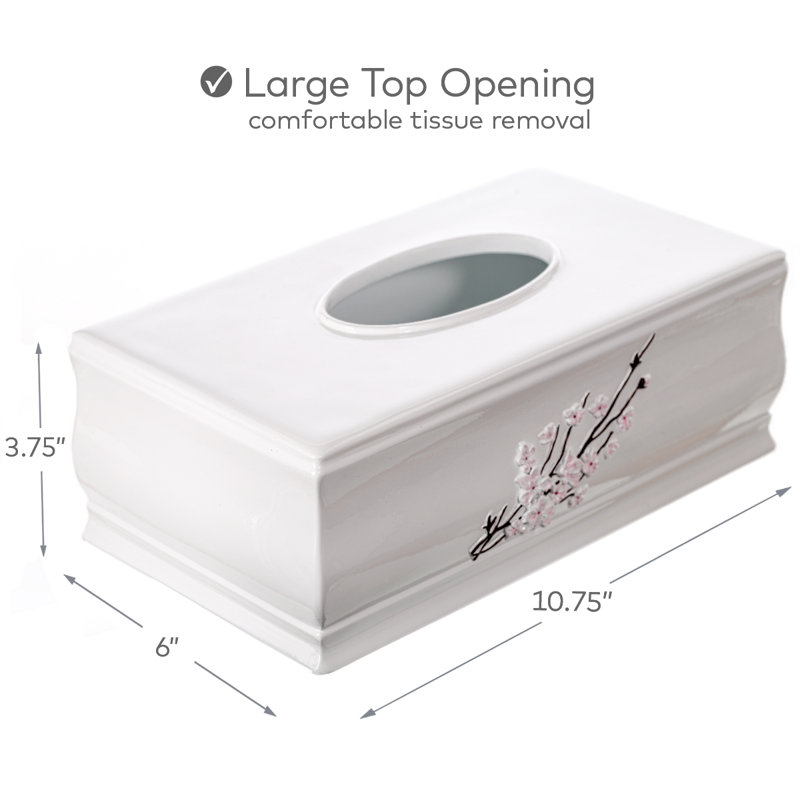 White Floral Resin Rectangular Tissue Box Cover