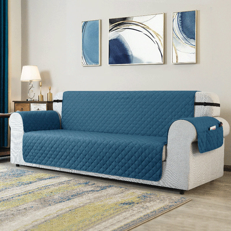 Housse de canapé pour canapé à 3 coussins, housse de canapé antidérapante pour chiens, housse de protection de meuble avec sangles élastiques en mousse pour chat (canapé XL, turquoise)