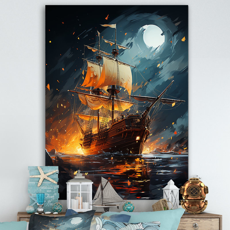Galion bateau pirate II - bateau côtier, art mural, Toile tendue, H 20 po x l 12 po x P 1 po