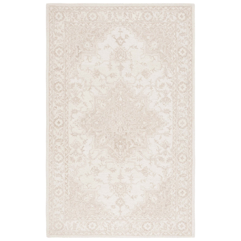 Ivory and Beige Hand-Tufted Wool Medallion Rug