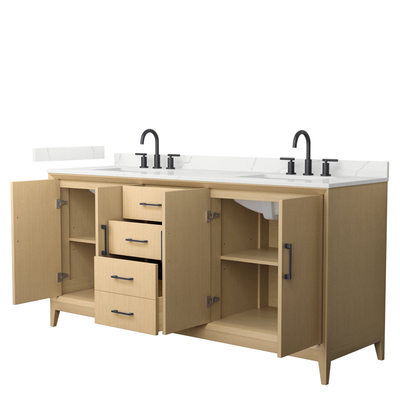 Janna 72" Freestanding Double Bathroom Vanity with Quartz Top, Giotto Quartz, Matte Black, 8" Centers