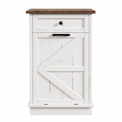 Tilt Out Trash Can Cabinet 10-Gallon Freestanding Kitchen Trash Bin Cabinet Farmhouse Garbage Cabinet in White