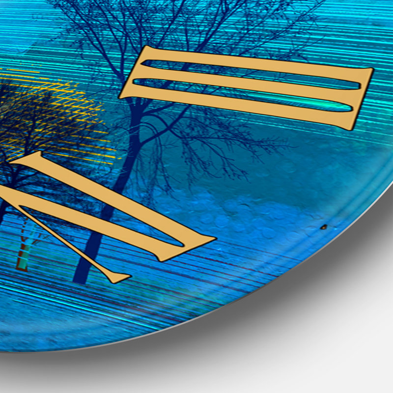 Mystery Trees in Turquoise Landscape - Horloge murale moderne, Grand