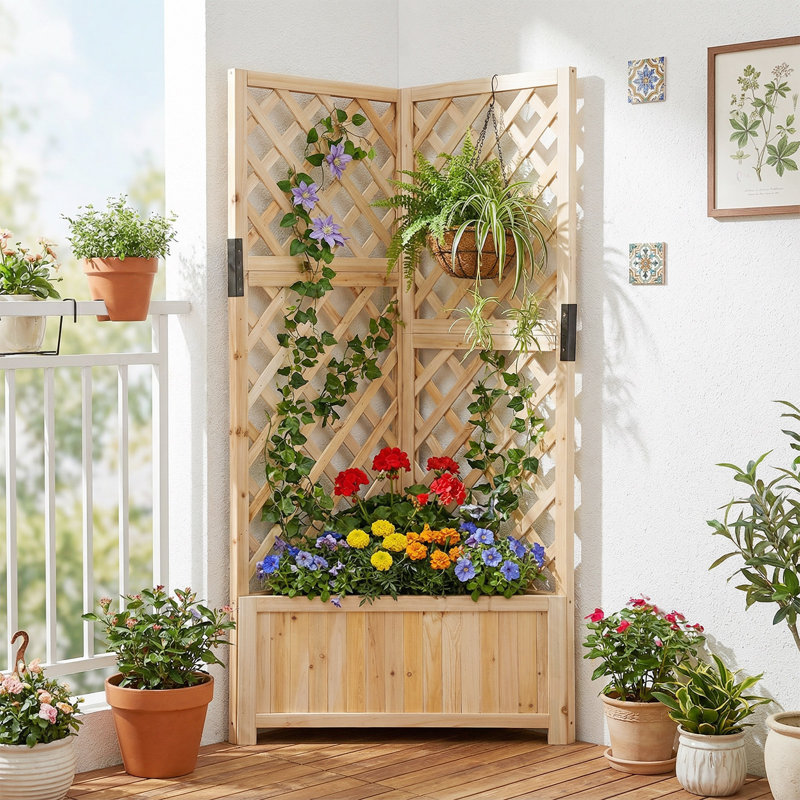 140cm H x 50cm W Wood Lattice Panel Trellis, Beige