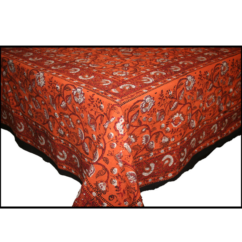 Orduna Earth Dabu Block Printed Tablecloth, Orange, 108" x 90"