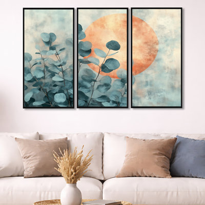 «Sage Botanical Canvas, Eucalyptus Wall Art - Eucalyptus Eclipse», ensemble de 3 reproductions d'art sur toile encadrées