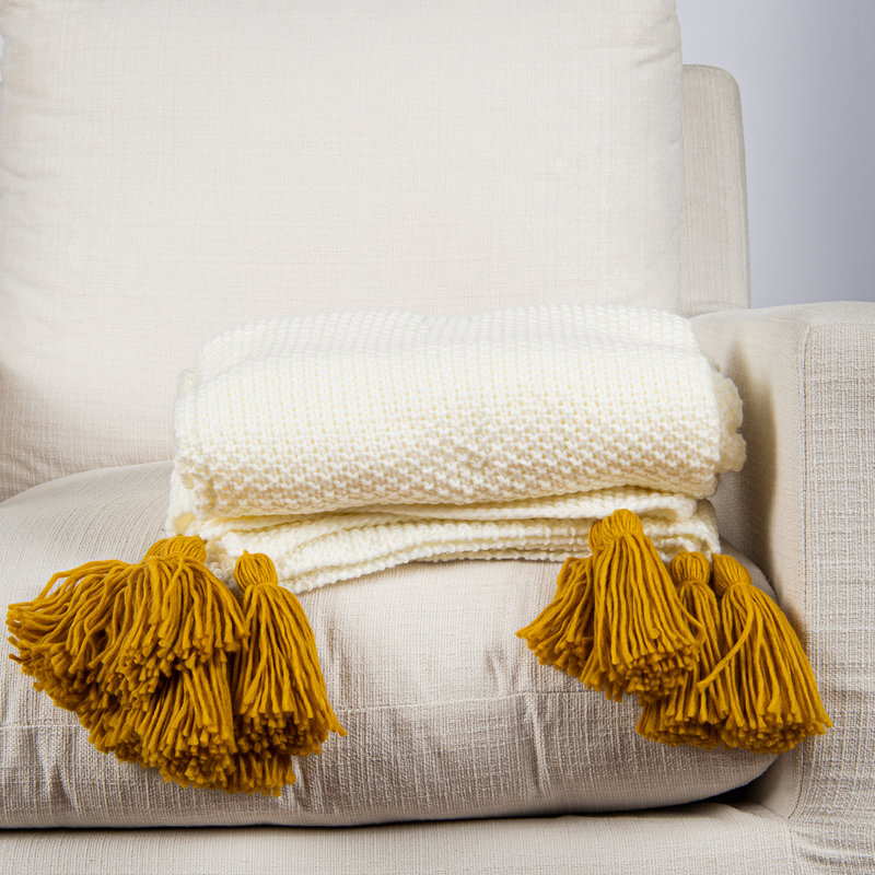  Jeté en tricot Big Tassel, Jaune
