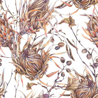 Dried Exotic Flowers Wallpaper Floral Tile