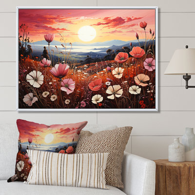 «Pink Crimson Flower Meadow Field II», reproduction sur toile