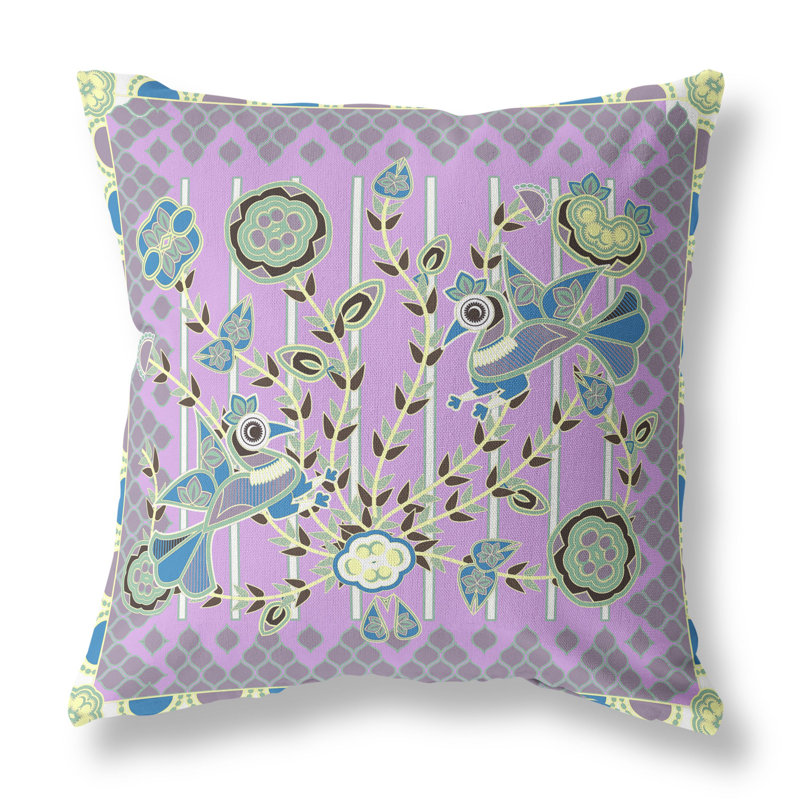 Housse et insert de coussin décoratif en polyester pour l'intérieur et l'extérieur, 18 po x 18 po, Mauve / Vert / Jaune