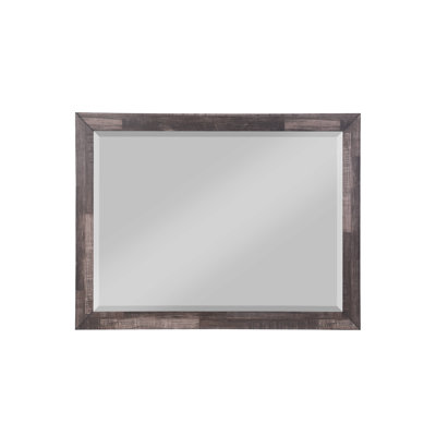 Juniper Dark Cherry Finish Vanity Mirror - Beveled Edge Rectangular Dresser Mirror with Dark Brown Wood Frame