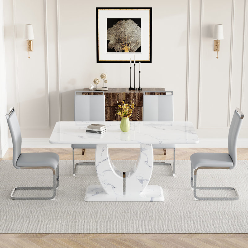 Ensemble de table de salle à manger, 5 pièces: table, 4 chaises, Gris