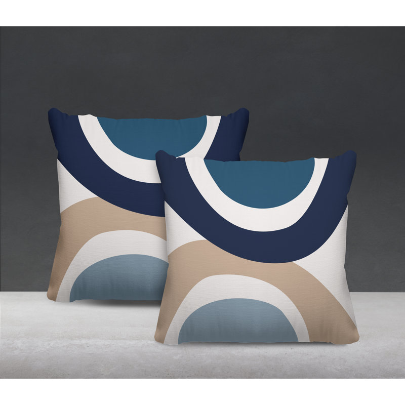 Jeté carré en polyester / mélange de polyester intérieur / extérieur, Bleu / bleu marine / beige, L 19 po x H 19 po