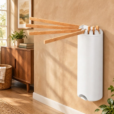 Cintre portatif pliable pour sécher le linge en bois de hêtre robuste - Support mural peu encombrant pour l'intérieur et l'extérieur