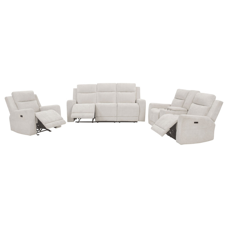 Ensemble de canapé inclinable électrique 3 pièces en chenille ivoire, Ivoire ivoire, 3 pièces: canapé, fauteuil, causeuse