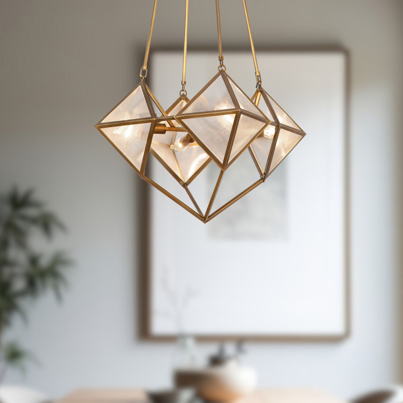 Lustre géométrique à 4 lumières Cairo, Laiton rétro