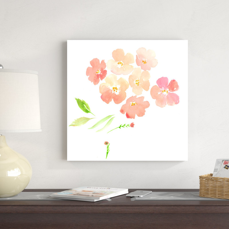 Aquarelle fleur de pêche, H 20 po x l 20 po