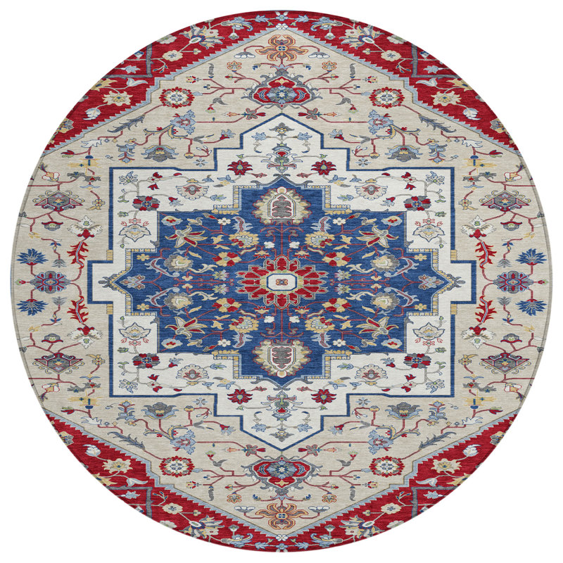 Machine Washable Indoor/Outdoor Chantille ACN2533 Traditional Rug, Round 8', Red