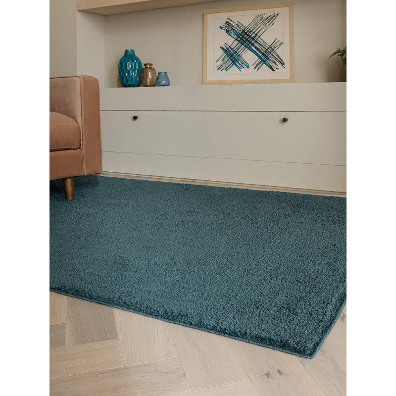 Ronalee Recycled P.E.T Machine Tufted Shag Area Rug, Rectangle 80 x 150 cm, Teal