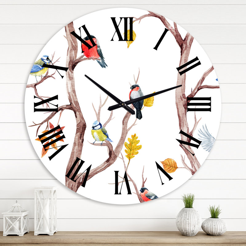 Arbres d'automne et petits oiseaux - Horloge murale traditionnelle, Grand