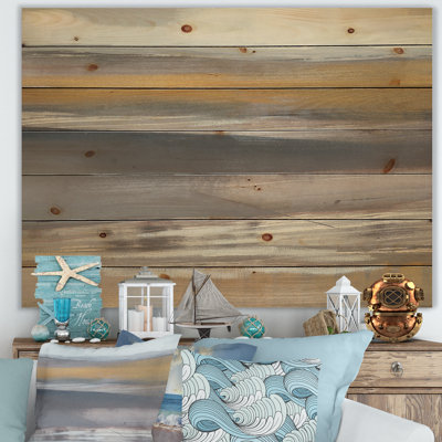 Misty Gray Beach - Nautical and Coastal Print on Natural Pine Wood