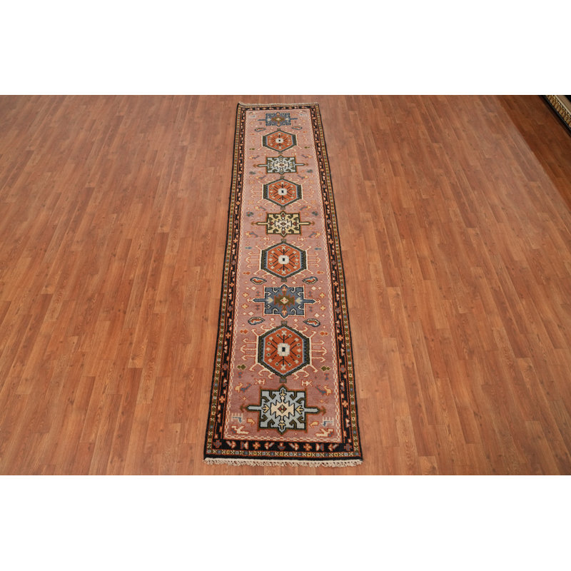 Tapis de couloir oriental rose en laine rose indémodable 3 x 10