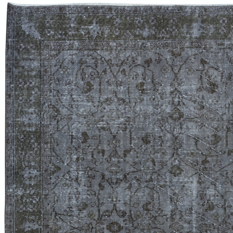 4.6x8 Ft Contemporary Turkish Floral Pattern Area Rug in Gray. Grey Handmade Modern Carpet
