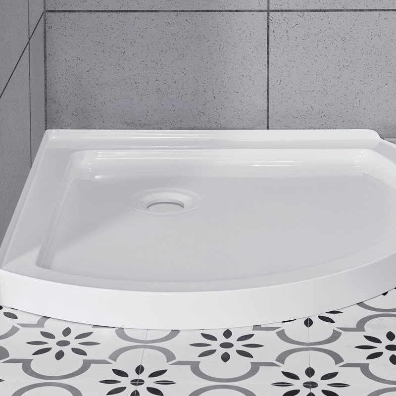 36" x 76" Round Frosted Glass Sliding Shower Kit with Acrylic Base