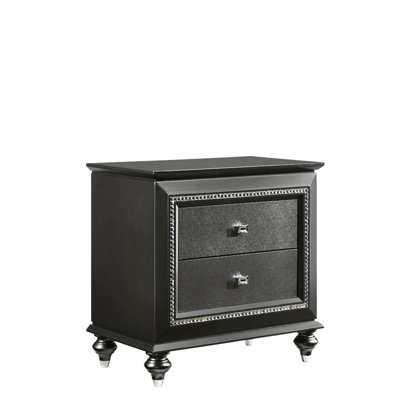 Karmila Nightstand, Bed Side Table With Crystal-like Sparkling Trim, Accent Table