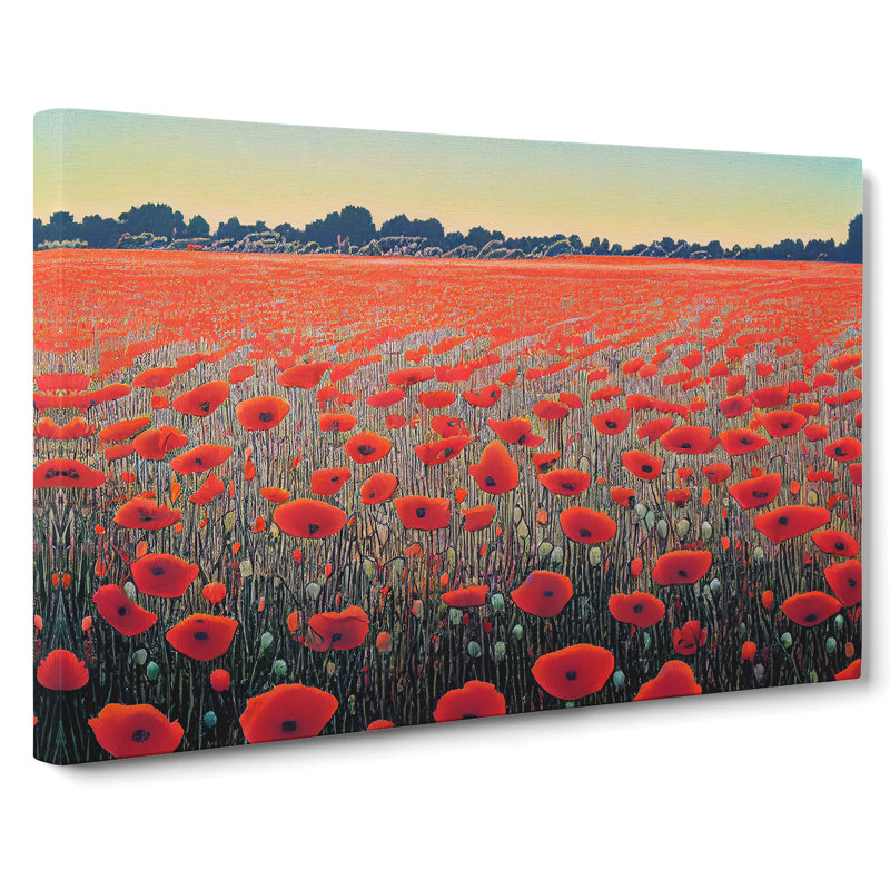 Fancy Poppy Field Flowers - Wrapped Canvas, 35cm H x 50cm W x 3cm D