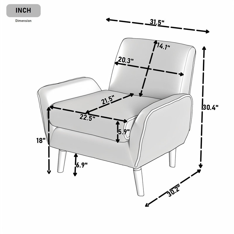 Chaise d'appoint moderne rembourrée avec pieds et accoudoirs en bois d'hévéa, Gris