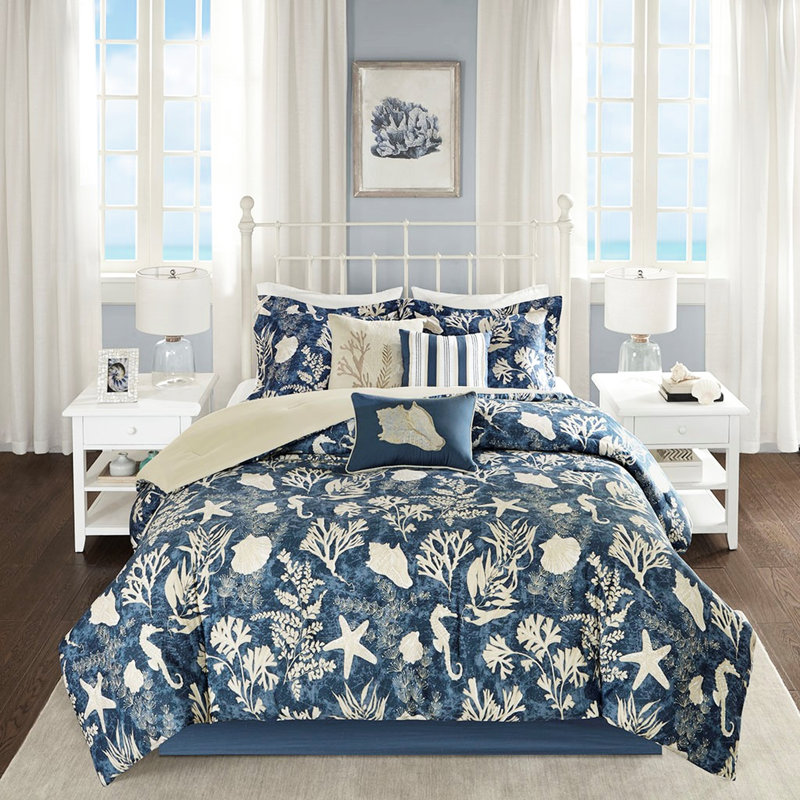 Édredon bleu grand en coton de 7 pièces doux et irrésistible, Grand édredon et 6 pièces supplémentaires