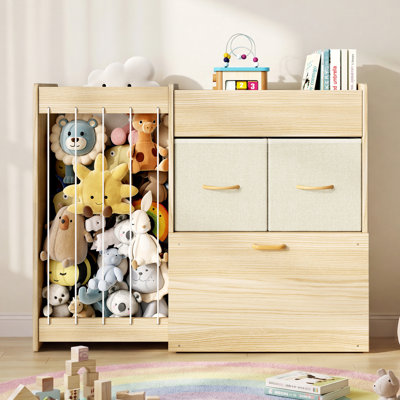 Multifunctional storage cabinet, equipped with a plush storage compartment, double-layer toy storage drawers,