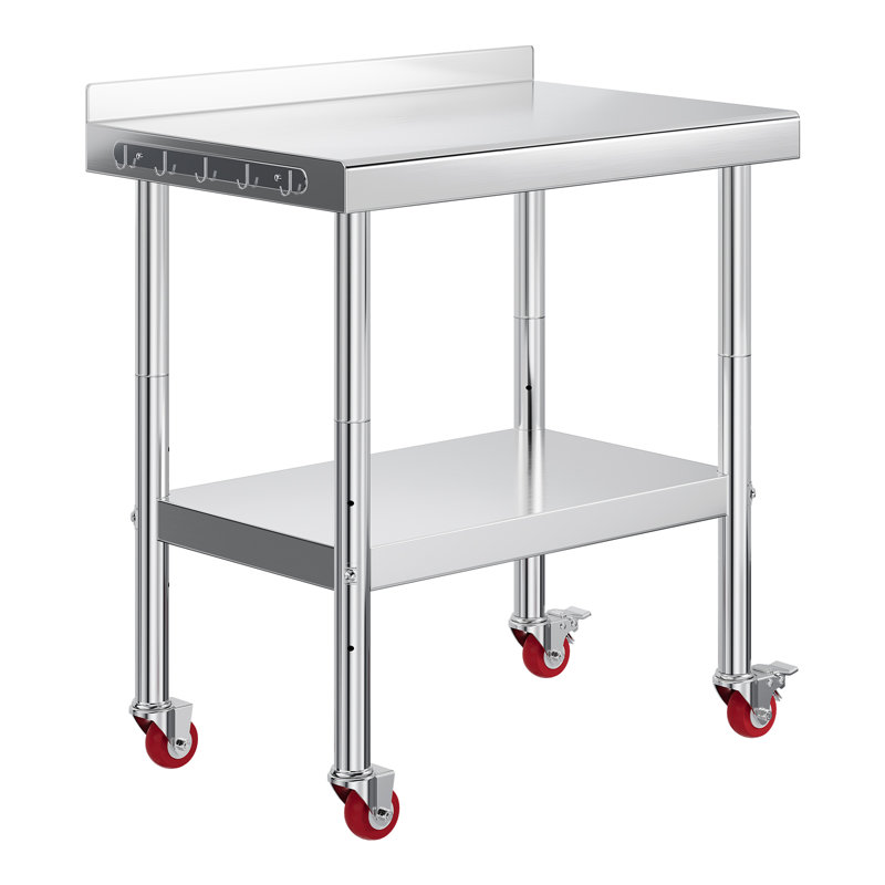 Ensemble de table en acier inoxydable Precision Zenith, table de préparation de cuisine avec tablette réglable, surface en métal certifiée NSF (inclut les roues et le dosseret) pour la cuisine, le restaurant, l'hôtel et le garage