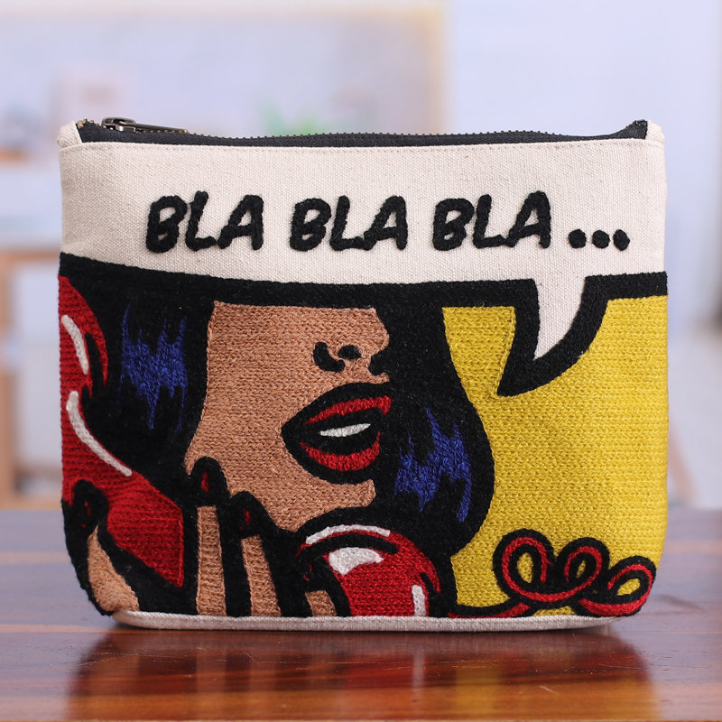 Trousse de toilette en coton brodée à la main Nova Bla Bla Bla