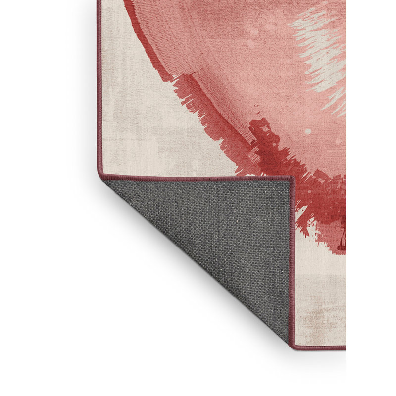 Soft Plush Fifield Valentines Modern & Contemporary Abstract Area Rug in Beige – Rose Binding, 6x9