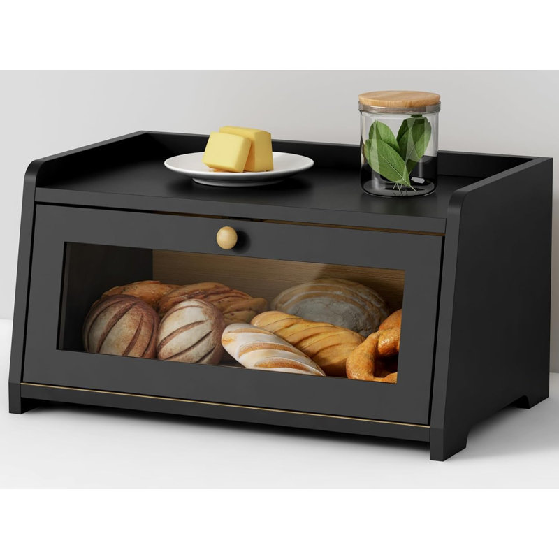 Grande boîte à pain 15,7 "en bambou avec porte magnétique - Rangement de comptoir pour pains faits maison Farmhouse