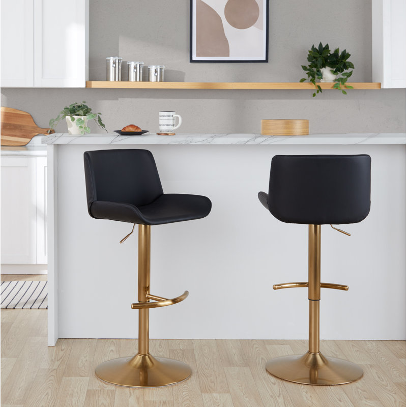 Tabouret de bar réglable rond avec repose-pieds arrondi en T Rondell - ensemble de 2, Doré, Noir, noir, noir, noir