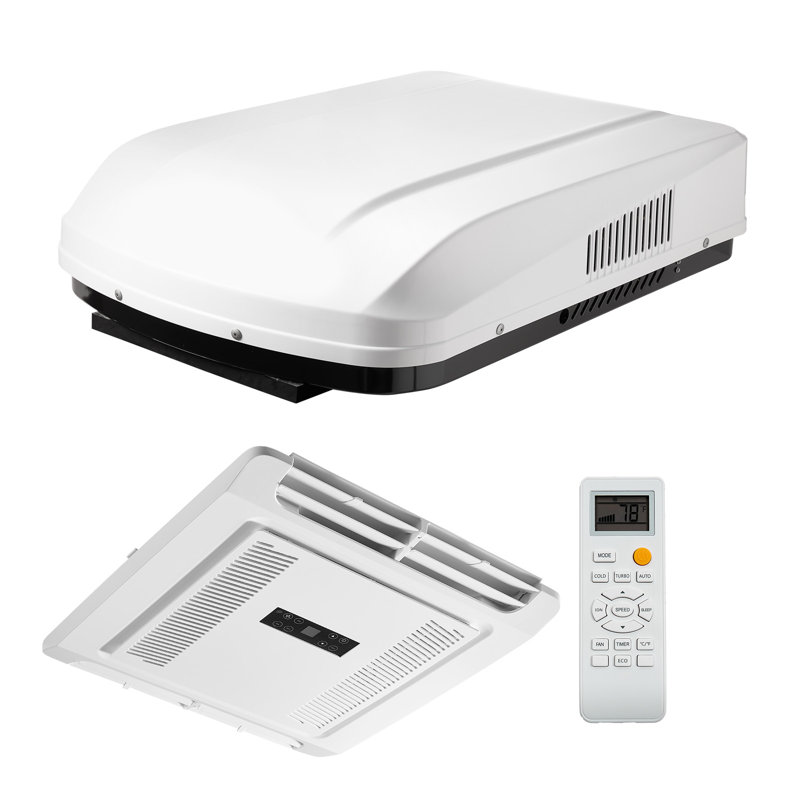 Climatiseur de véhicule récréatif, climatiseur de véhicule récréatif de 15 000 BTU, climatiseur de toit sans conduit 120 V avec pompe à chaleur et refroidissement, climatiseur à vitesse variable facile à installer avec bouton ADB et télécommande, blanc