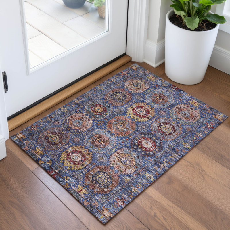 Machine Washable Indoor/Outdoor Xhevrie Denim Rug, Rectangle 1'8" x 2'6"